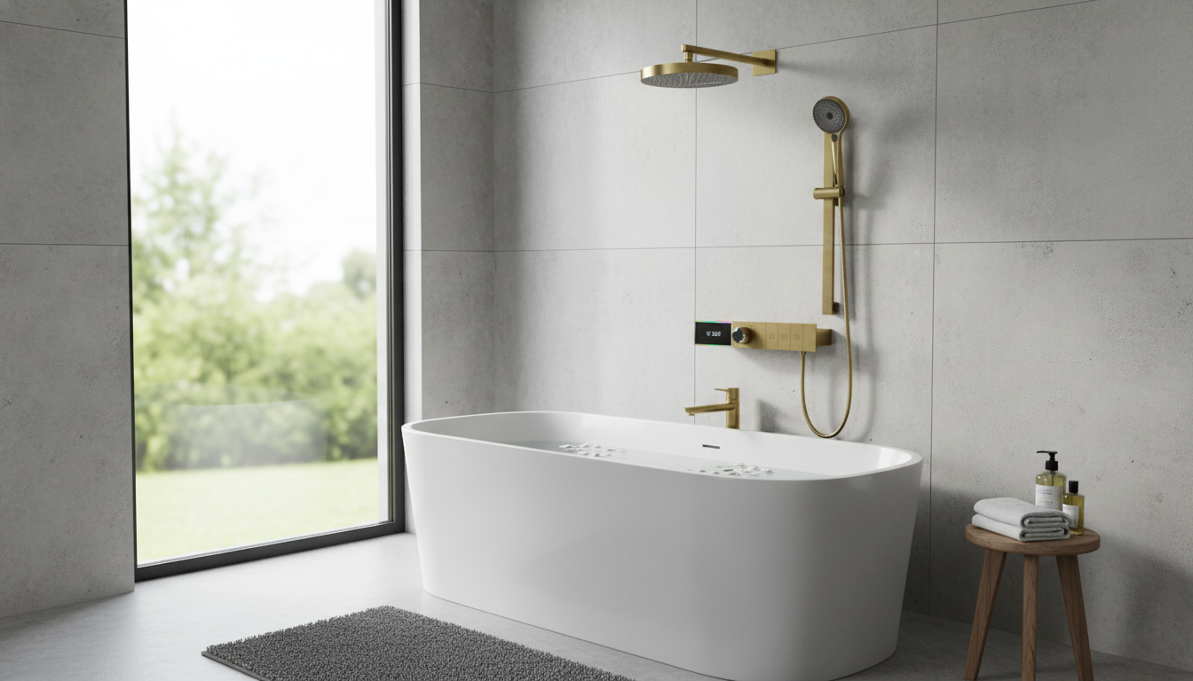 Brushed Gold Brass Shower System with LED Display