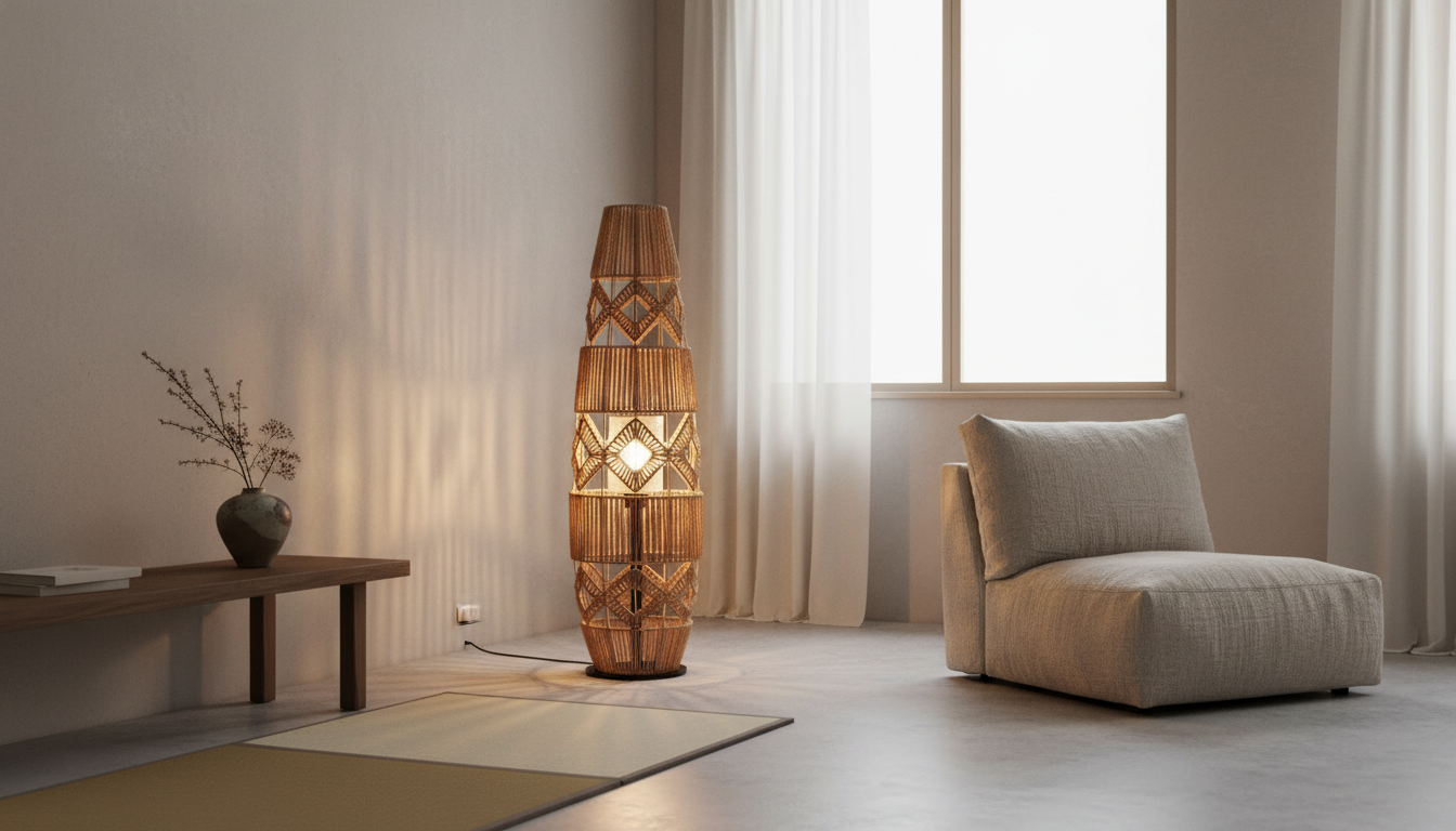 Japanese Rattan & Hemp Rope Floor Lamp for Zen Glow