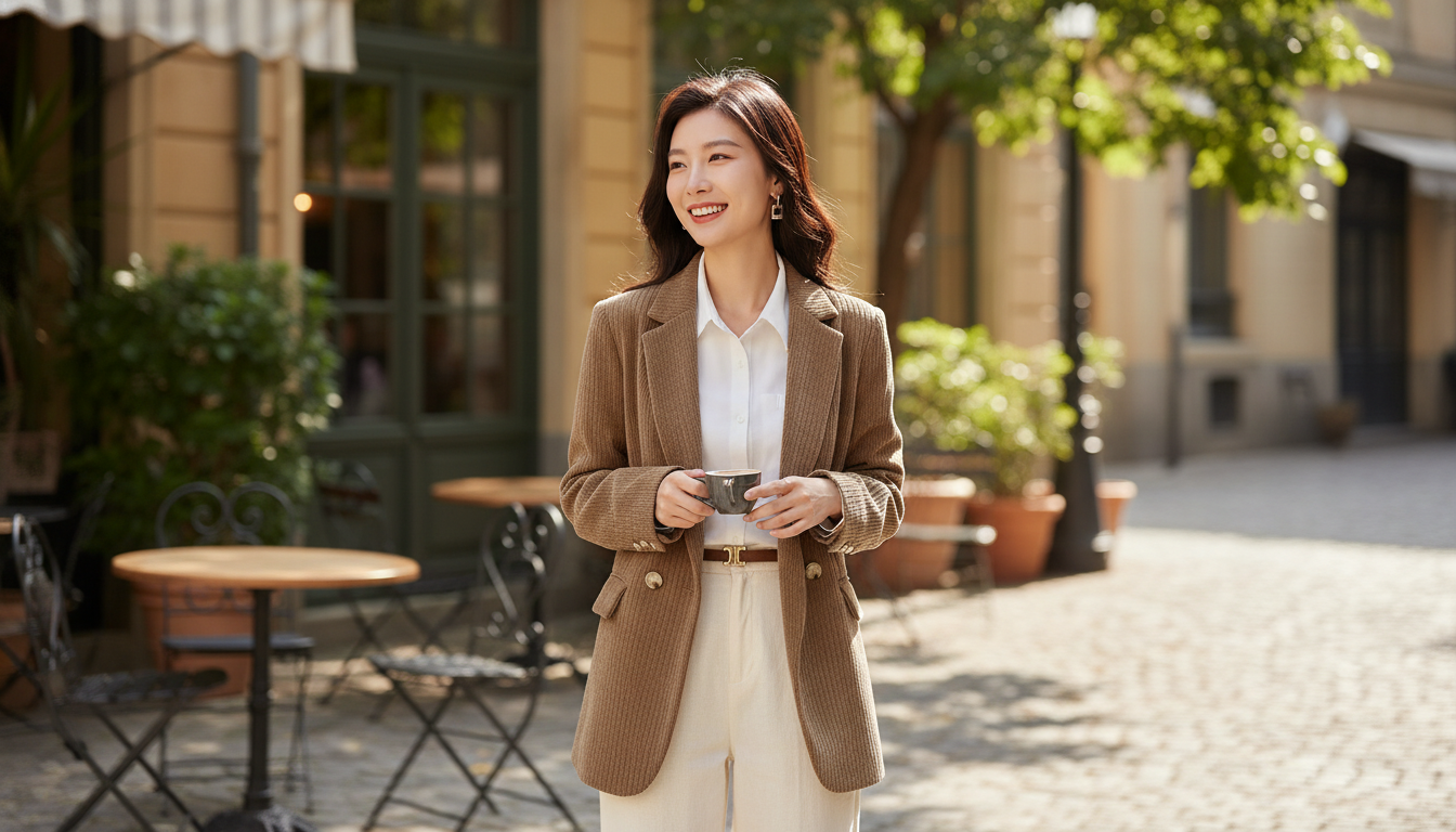 Khaki Corduroy Blazer for Women: Polished Everyday Style