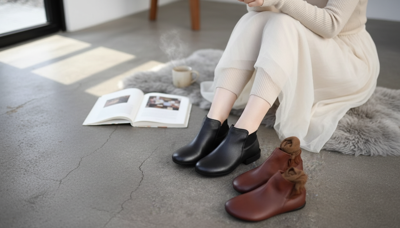 Mixed-Color Leather Low-Heel Ankle Boots: Fit & Care