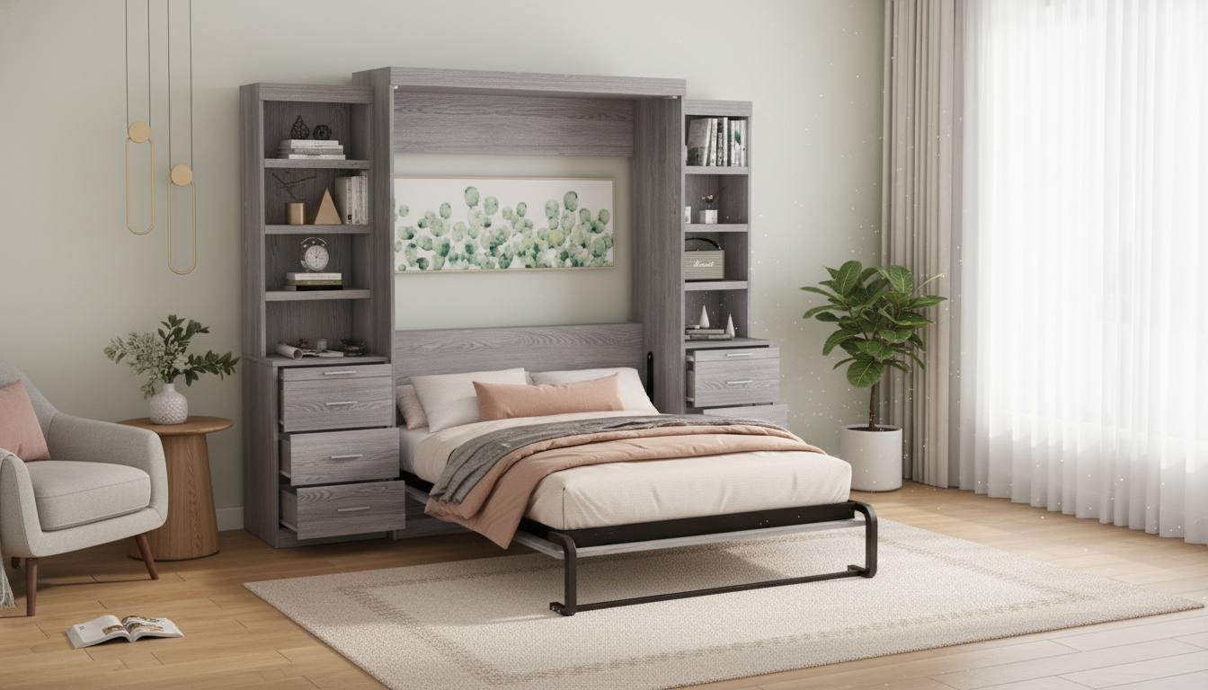 Murphy Bed With Shelves & Drawers for Small Spaces