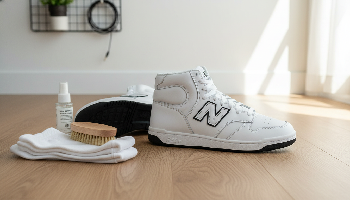 New Balance BB480 White Leather Sneakers: Fit & Care