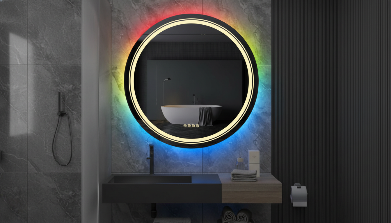 Large Round RGB LED Bathroom Mirror with Anti-Fog