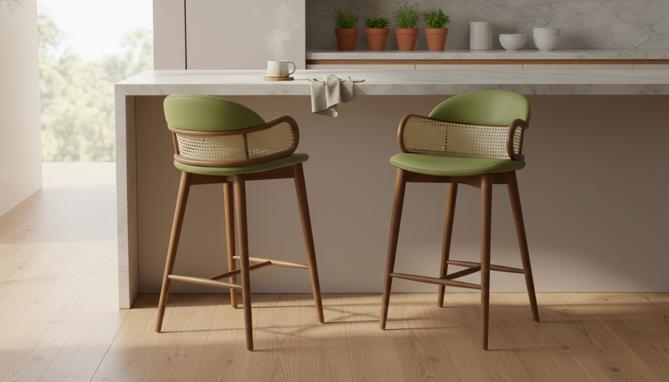 Solid Wood & Rattan Bar Chair: Minimal, Warm, Supportive